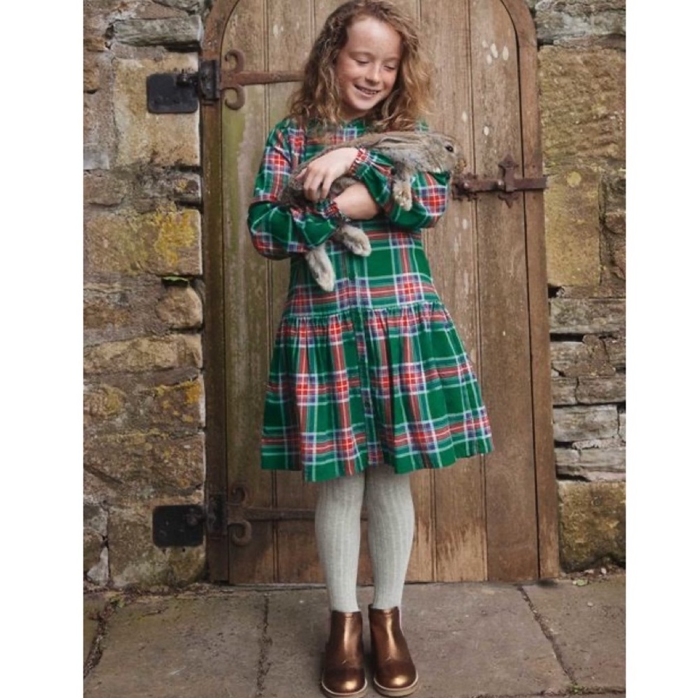 NWT Boden Polo Dress Girls Size 5-6 Y Forest Green Check Crew Neck Long …